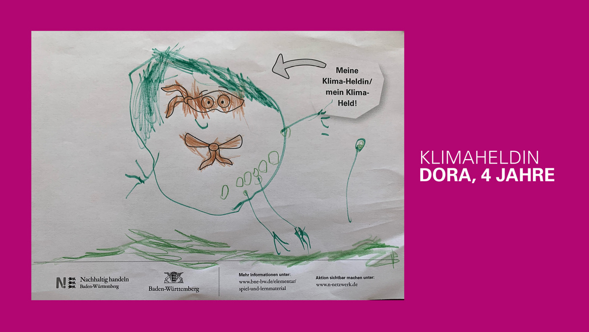 gemaltes Bild eines Klimahelden von Dora, 4 Jahre