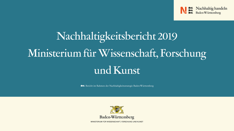 Gezeigt wird die Titelseite des Berichtsteils des Ministeriums für Wissenschaft, Forschung und Kunst vom Nachhaltikeitsberichts des Landes.