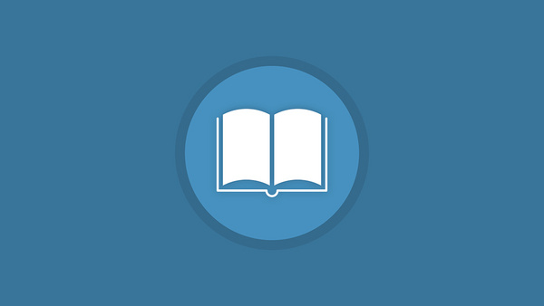 Icon aufgeschlagenes Buch auf blauem Hintergrund.