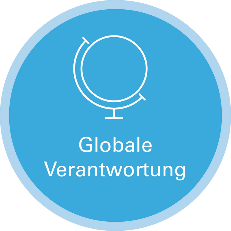 Handlungsfeld Globale Verantwortung Icon zu Handlungsfeld: Globale Verantwortung. Die Grafik zeigt die Strichzeichnung eines Tischglobus.