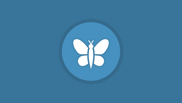 Icon Schmetterling auf blauem Hintergrund.