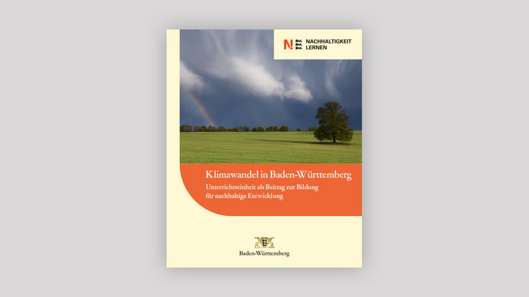 Dargestellt wird die Vorderseite des Ordners "Klimawandel in Baden-Württemberg", in dem die Loseblattsammlungen mit den Unterrichtseinheiten eingelegt werden können.