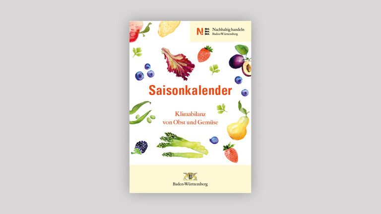 Saisonkalender mit Klimabilanz von Obst und Gemüse Dargestellt wir die Titelseite des Saisonkalenders mit der Klimabilanz von Obst und Gemüse.