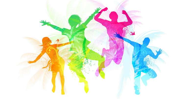 Grafik, die vier Silhouetten junger Erwachsener beim Luftsprung zeigen.