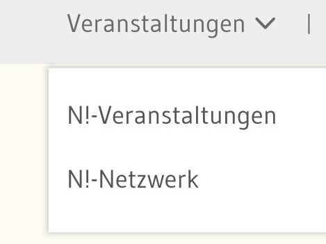 Ein Sreenshot zeigt den Link im Header zu Veranstaltungen mit dem dazugehörigen Aufklappmenü..