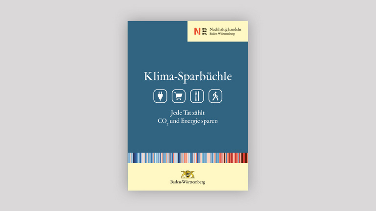 Klima-Sparbüchle Dargestellt wird die Broschüre "Klima-Sparbüchle" mit Informationen und Tipps zur Einsparung von CO2 im Alltag.