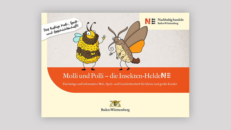 Dargestellt wir die Titelseite des Malbuchs „Molli und Polli – die Insekten-Helden!“