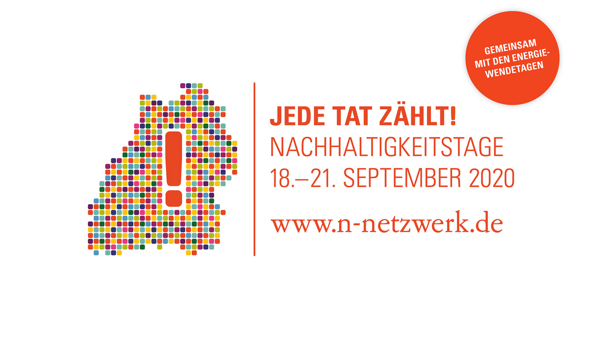 Nachhaltigkeitsstage Baden-Württemberg 2020 Jede Tat zählt und das Logo der Nachhaltigkeitsstage Baden-Württemberg 2020, die vom 18. bis 21. September stattfinden, dieses Jahr gemeinsam mit den Energiewendetage.