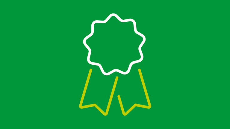 Eine Illustration mit einer stilisierten Medaille auf dunkelgrünem Hintergrund.