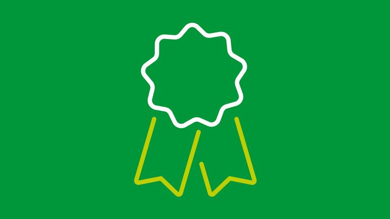 Eine Illustration mit einer stilisierten Medaille auf dunkelgrünem Hintergrund.