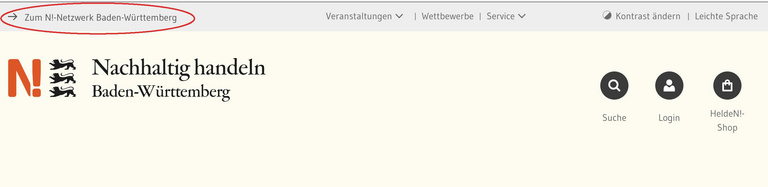 Ein Sreenshot des Headers zeigt die ersten beiden Navigationszeilen. Rot umrandet ist der Link zum N-Netzwerk.