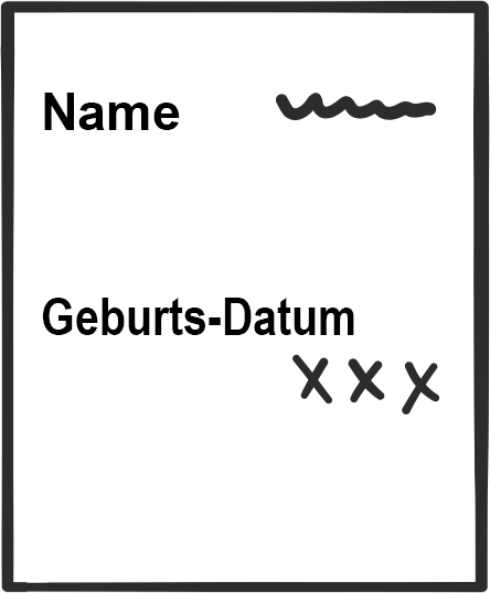 Zu sehen ist eine Grafik eines Papierbogens, auf dem man seinen Namen und sein Geburtsdatum eintragen soll.